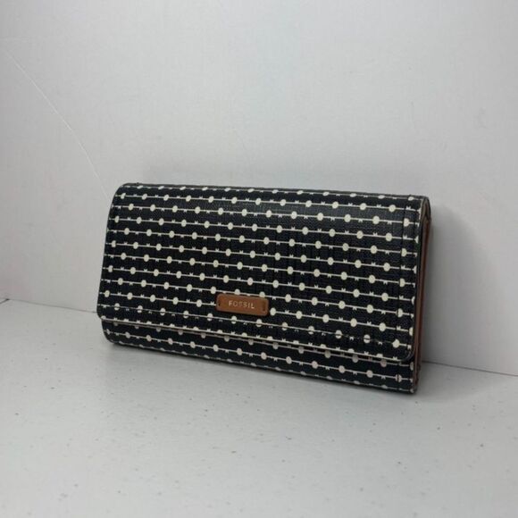 Fossil Polka dot Leather Bifold Clutch RFID Wallet Womens Designer - Picture 2 of 12